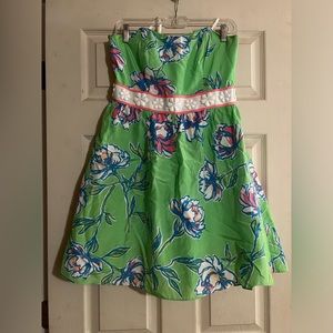 Lilly Pulitzer Langley Green Floral Strapless Belted Beaded Mini Dress 6 Hoco